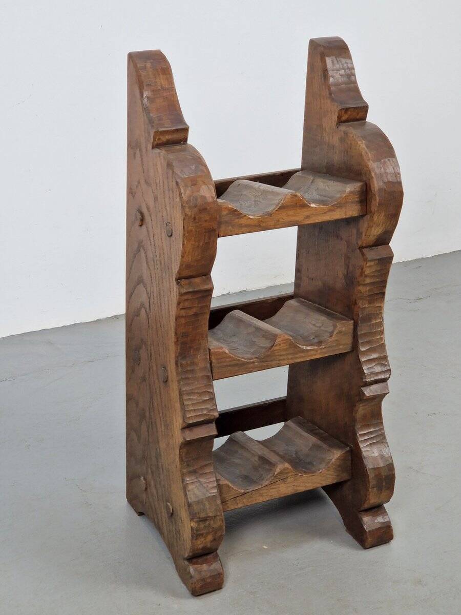 Vintage Dutch Brutalist Oak Wine Rack, 1950s