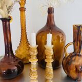 Pair of vintage candlesticks in vintage onyx marble.