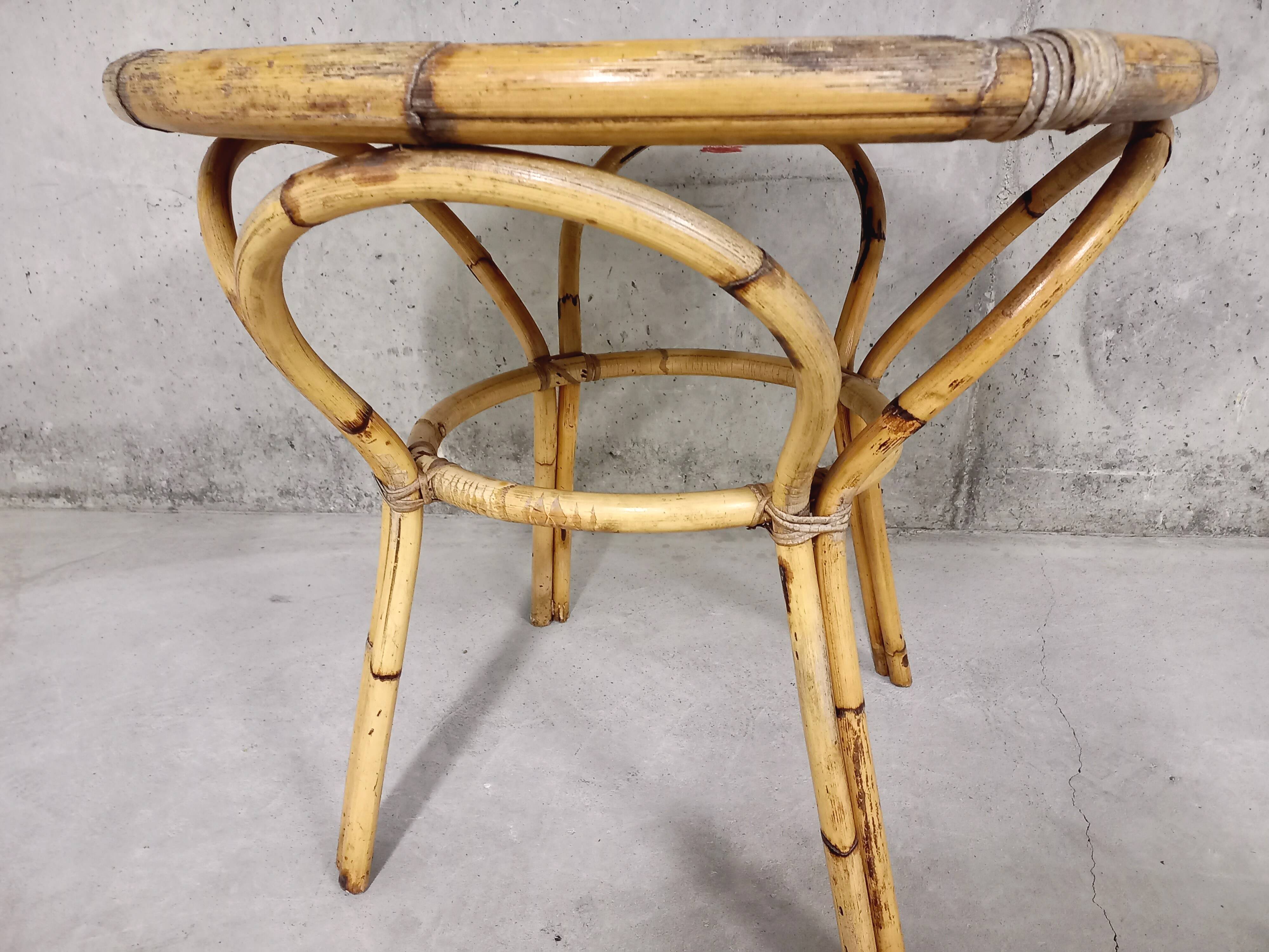Side table in vintage rattan 60s