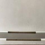 Rectangular coffee table with rounded edges, lacquered metal, brass & smoked mirror, 70s design.