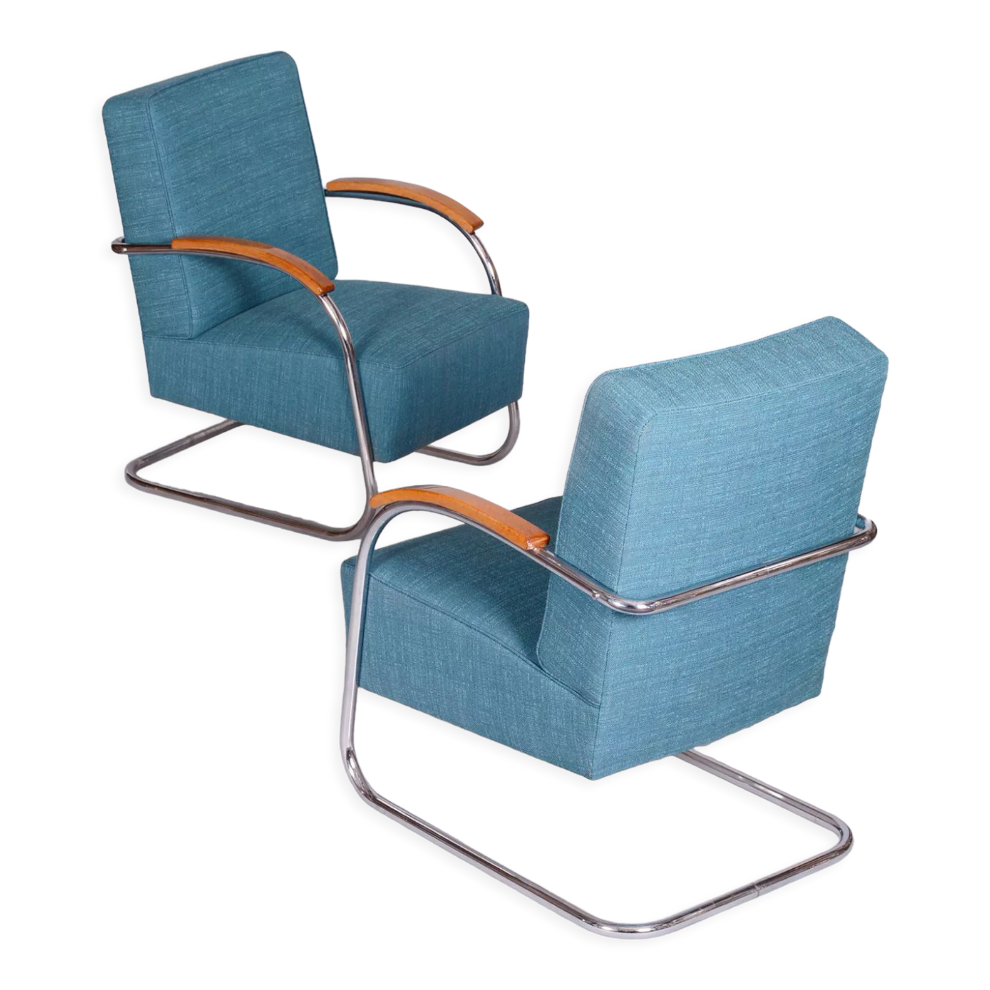 Set of Two Restored Blue Armchairs by Mucke-Melder, Czechia, 1930s
