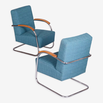 Ensemble de deux fauteuils bleus restaurés par Mucke-Melder, Tchéquie, années 1930