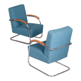 Set of Two Restored Blue Armchairs by Mucke-Melder, Czechia, 1930s
