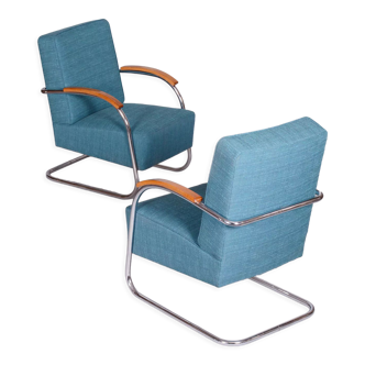 Set of Two Restored Blue Armchairs by Mucke-Melder, Czechia, 1930s