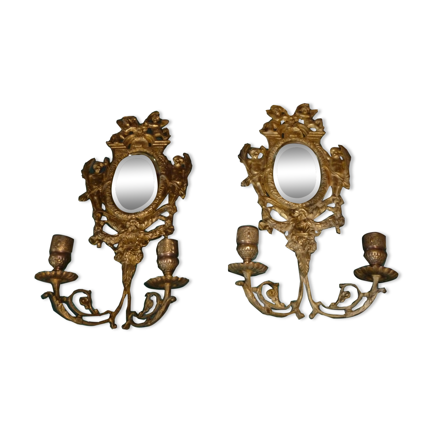 Paire d'appliques bronze avec miroir biseauté XIXème