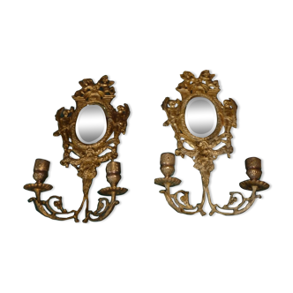 Paire d'appliques bronze avec miroir biseauté XIXème