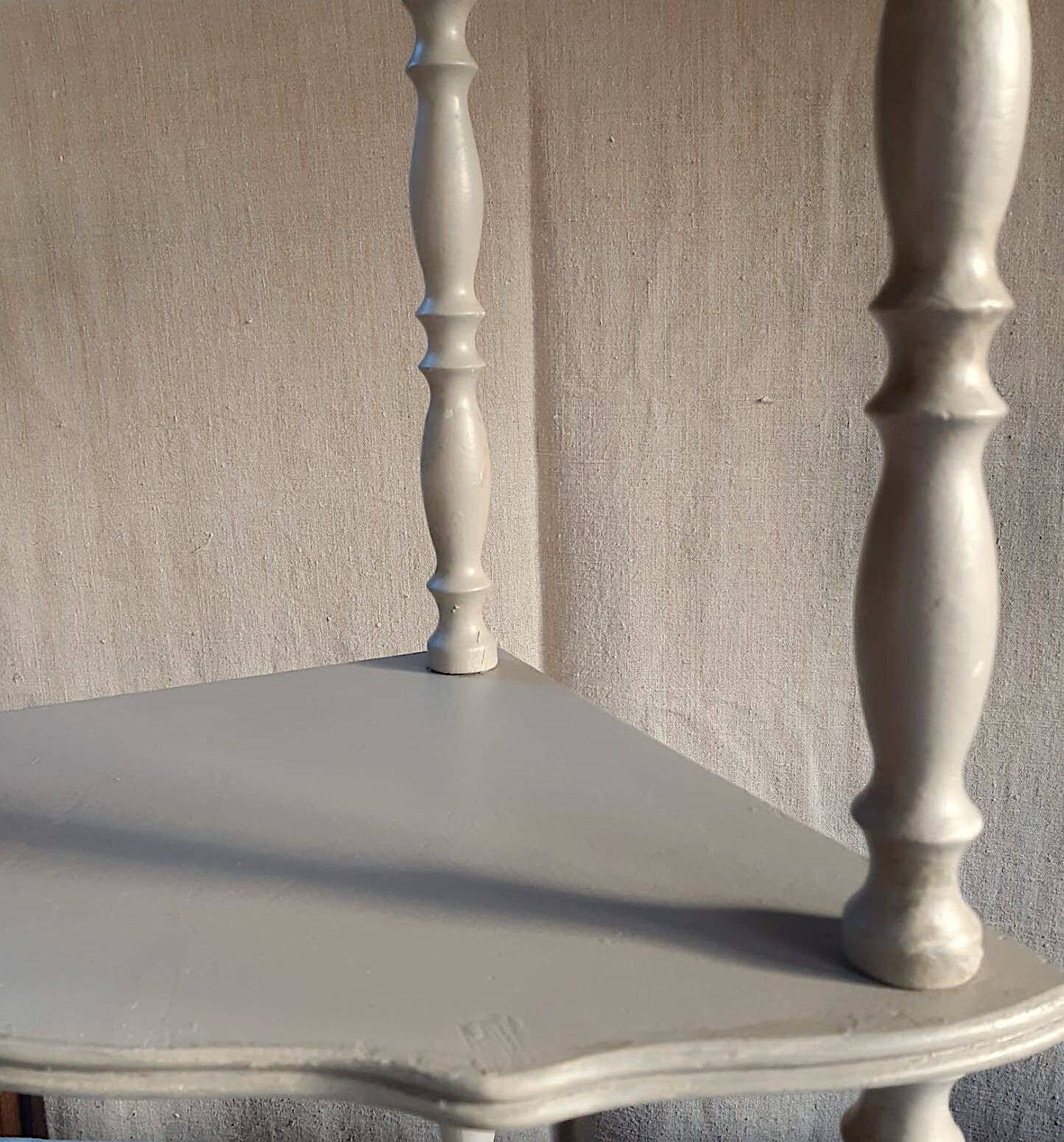 pedestal table with 3 shelves in beige painted wood