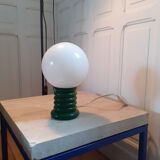 Small VINTAGE lamp in green lacquered wood and opaline