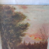 Pair of old paintings "painting landscape on canvas"