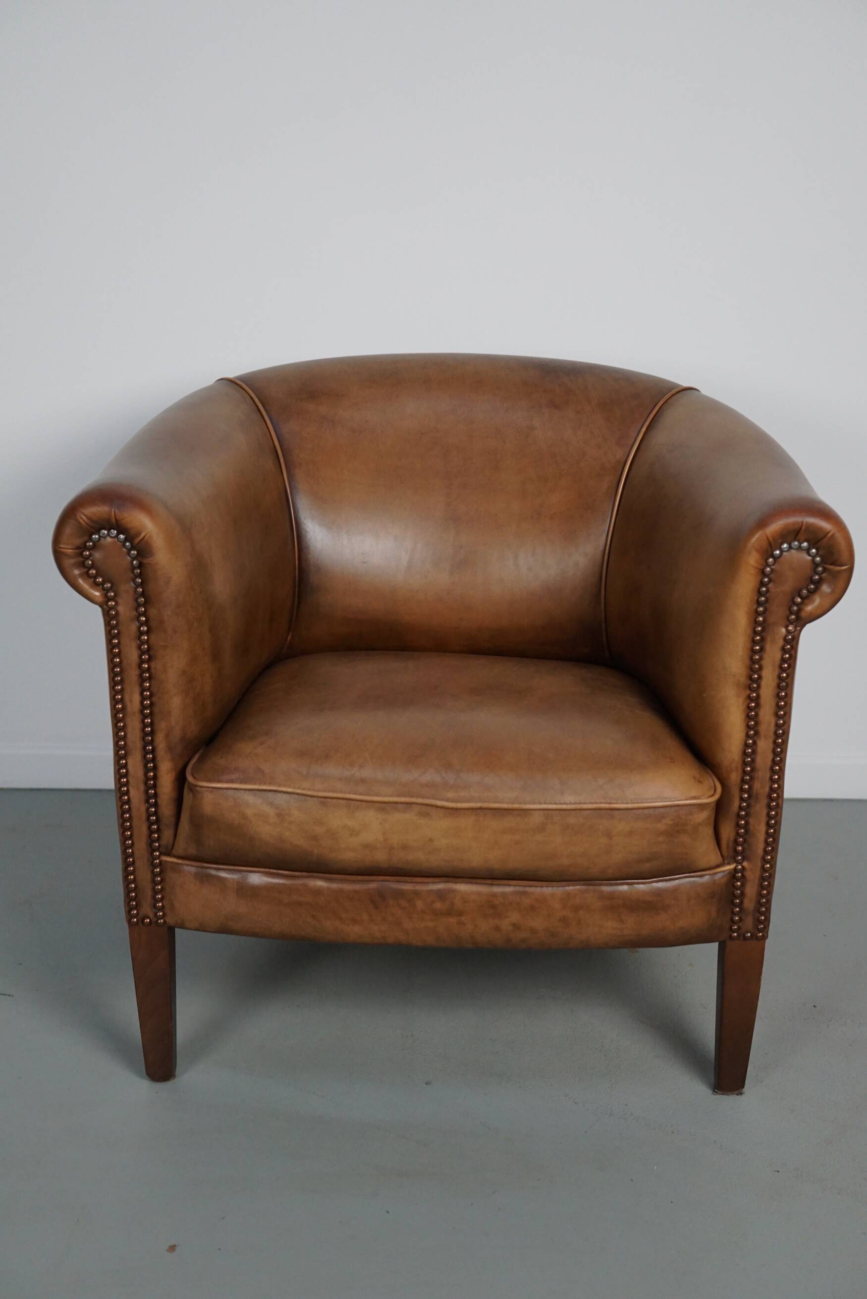 Vintage Dutch cognac coloured leather club chair