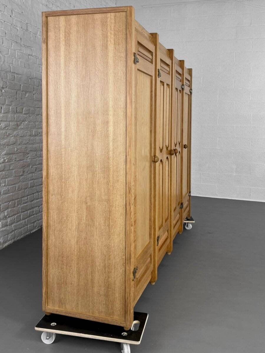Oak and Brass Wardrobe by Guillerme Et Chambron, 1960s