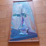 Peinture , huile sur bois , bouquer de fleurs signé Pascal Louvet
