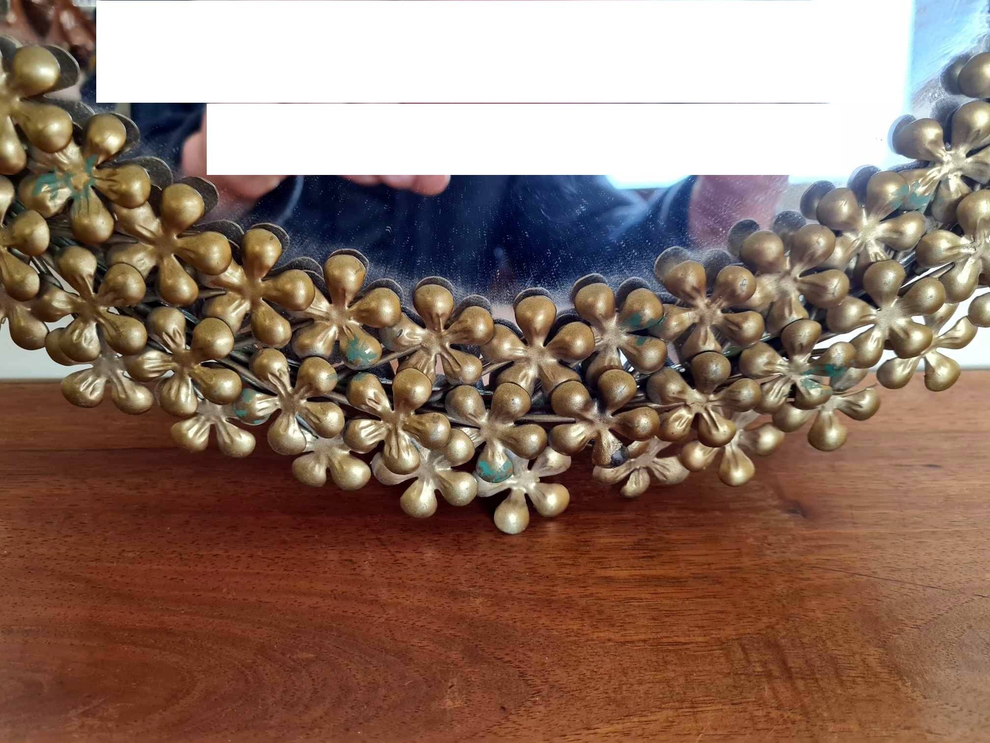 Vintage round mirror in gold metal circa 1950