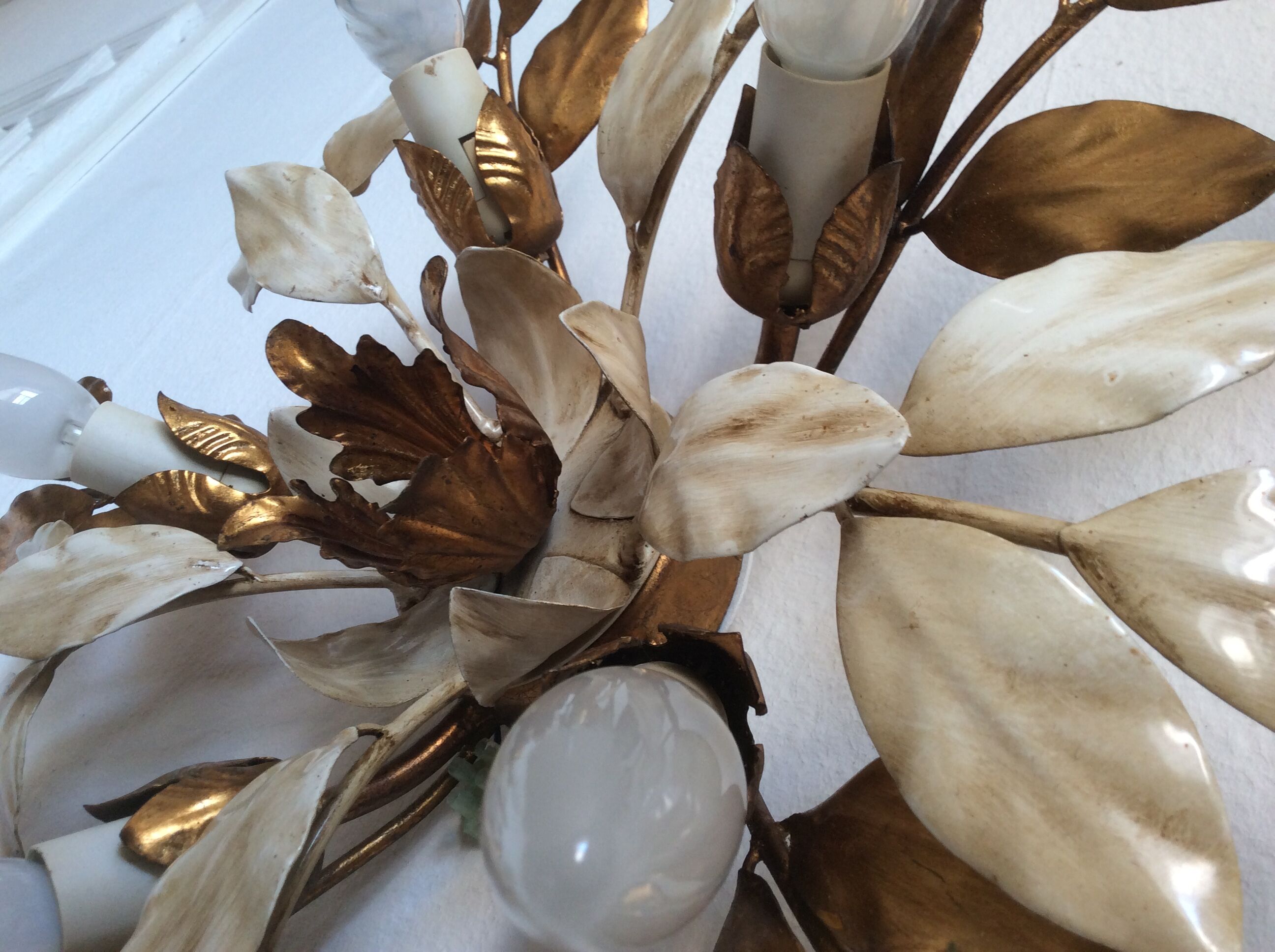Ceiling, gold metal leaves, Italy 60s
