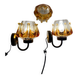 Pair of Murano glass wall sconces, vintage Italian 70s.