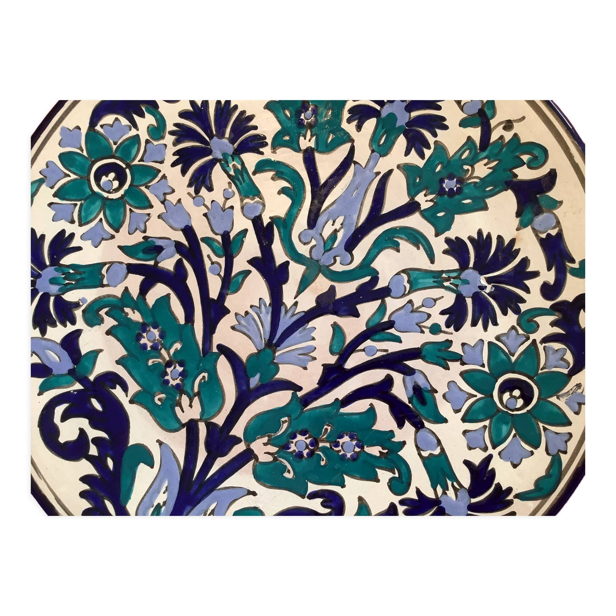 Moroccan craft dish round vintage glazed terracotta