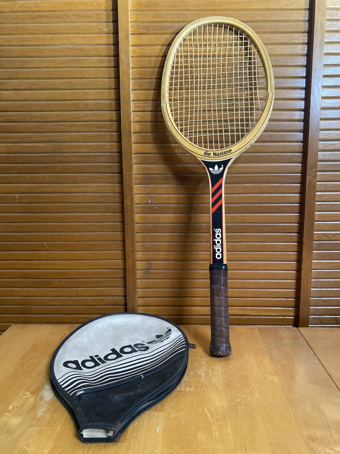 Vintage adidas tennis racket ilie năstase wood + case #e2