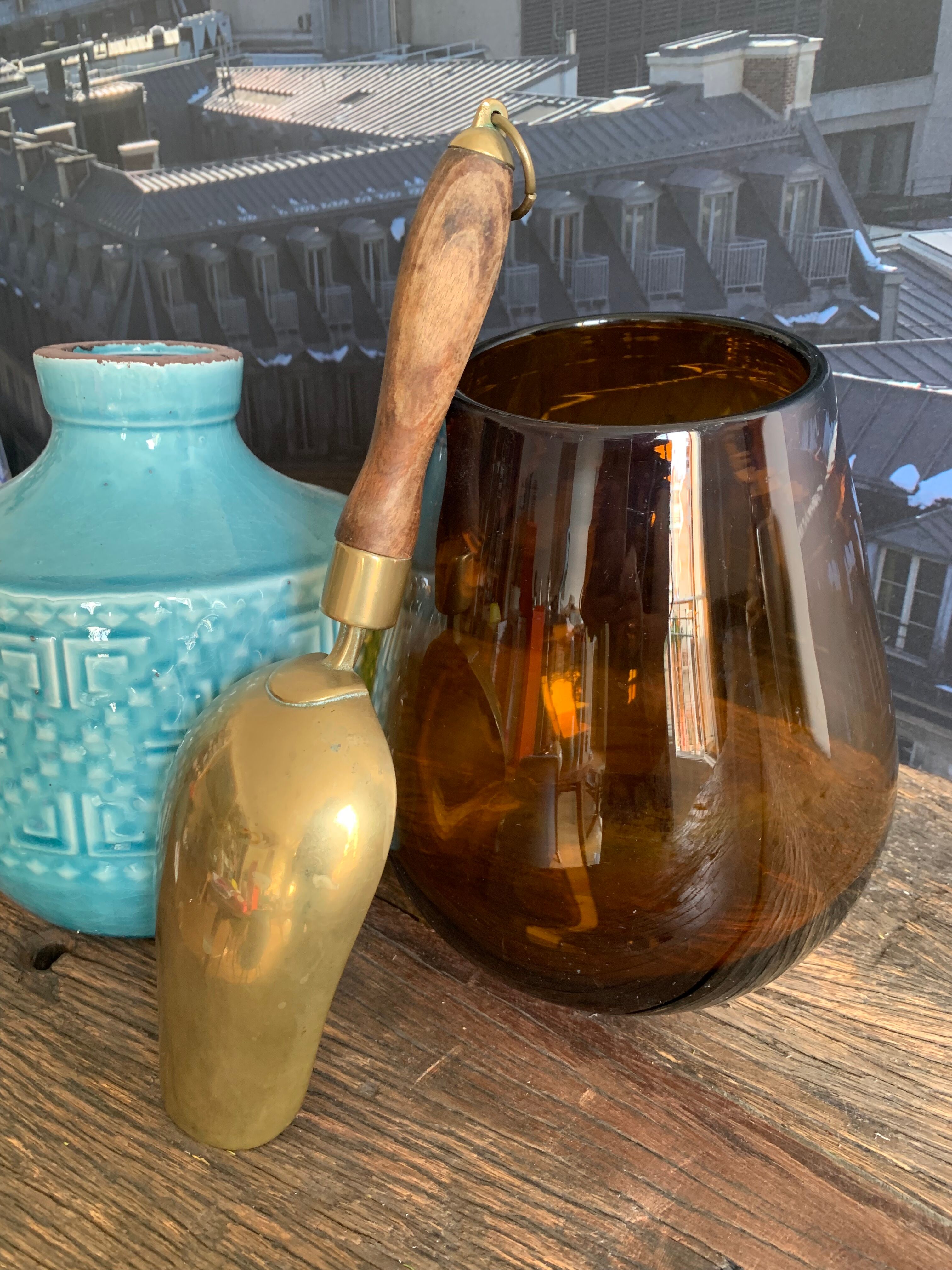 Vintage brass shovel & its pretty solid wood handle - In its juice!
