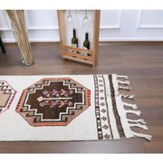 1980s Vintage Turkish Hand-Knotted Wool Cotton White Runner Rug 75x385