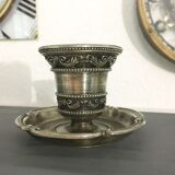 Chiseled silver metal candle holder