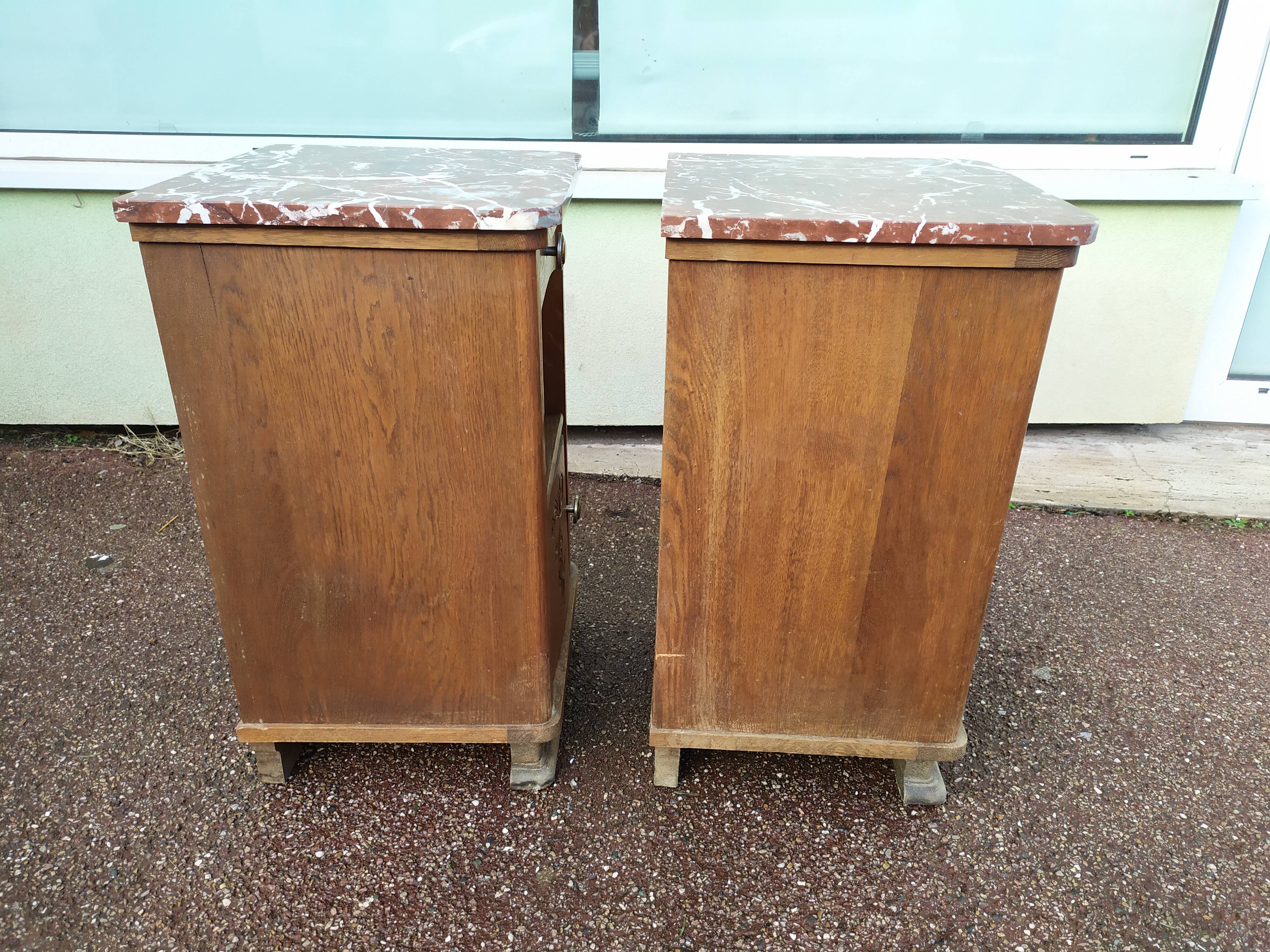 Set of 2 1950 Wood and Marble Bedside Tables