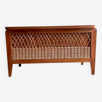 Wooden and rattan toy box