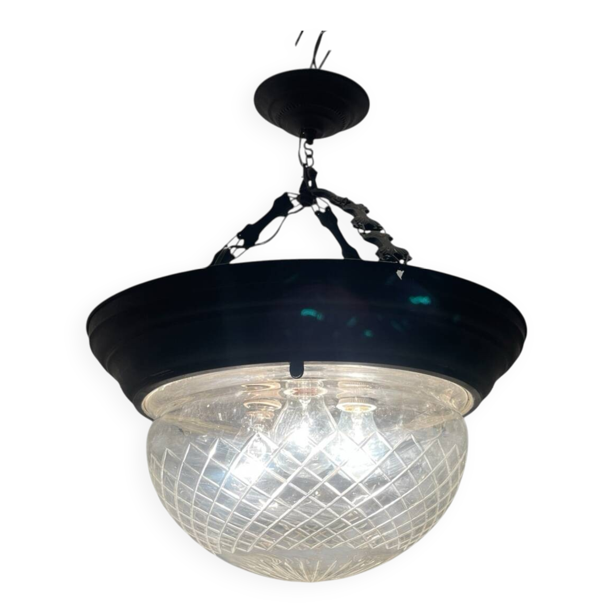 Suspension en cristal et bronze, années 40