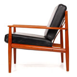 Armchair by Grete Jalk, France Son, cowhide leather and vintage teak from the 1960s