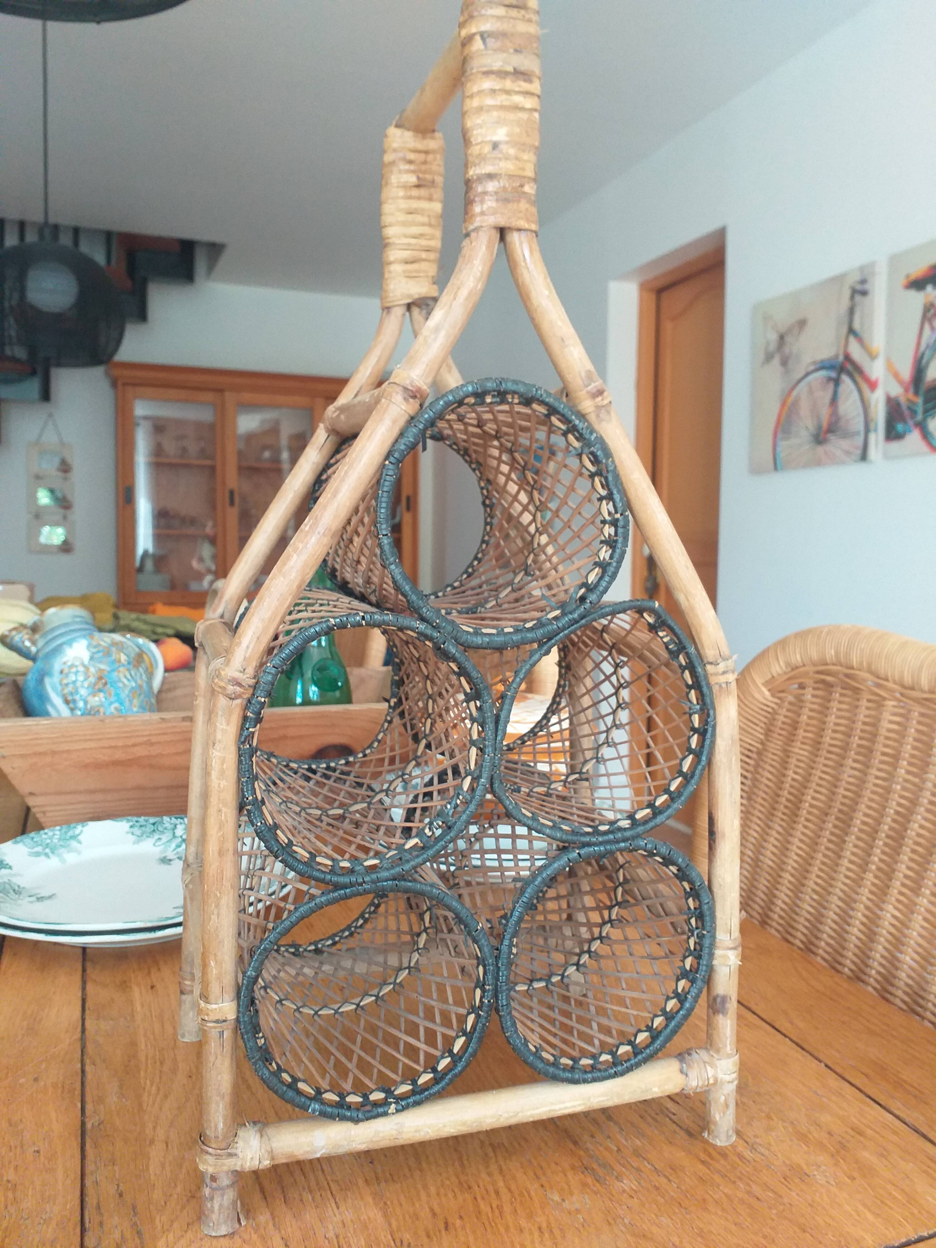 Rattan and bamboo bottle holder