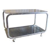 Side table in chromed metal and smoked glass, 60s-70s