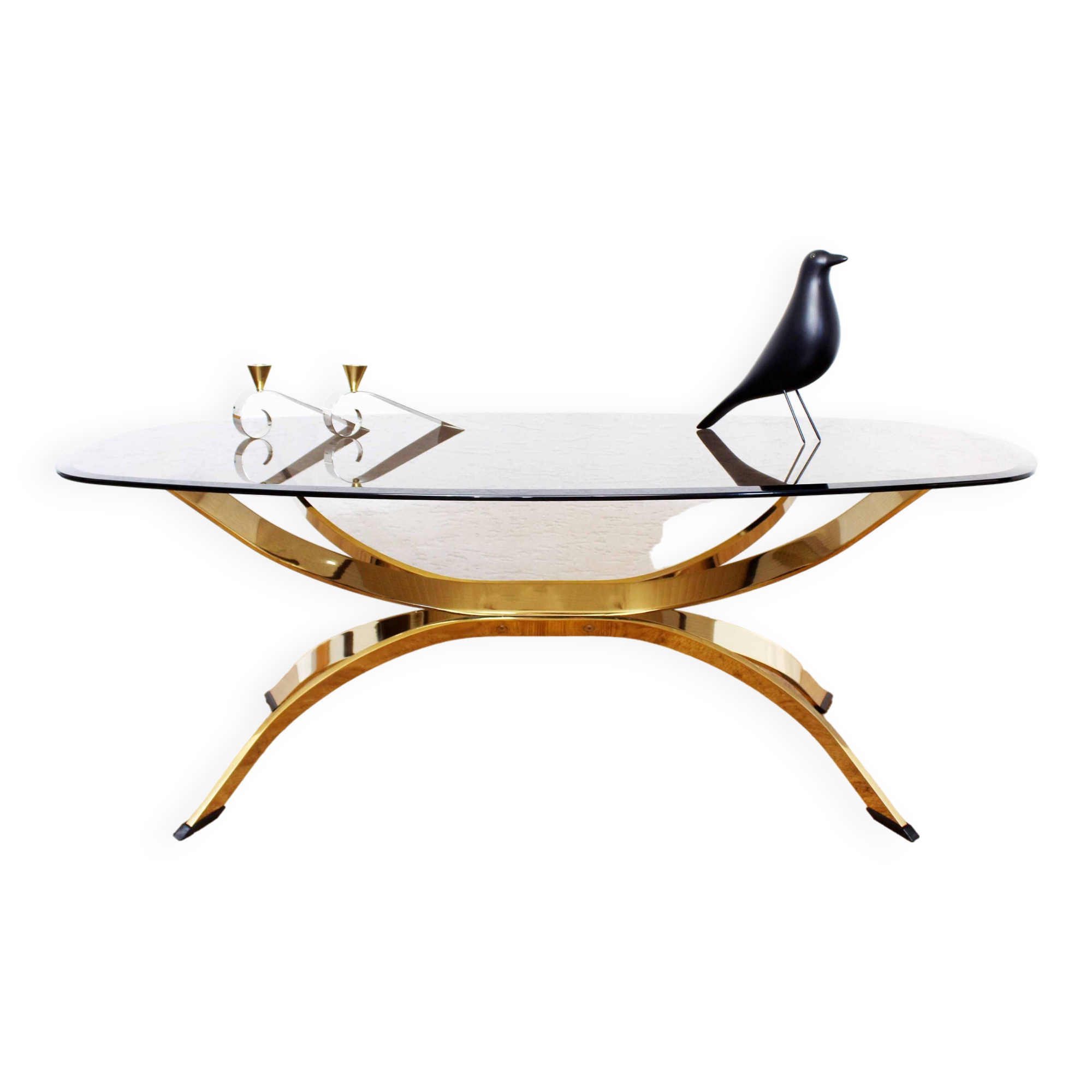 Coffee table in brass and smoked glass, Maria Pergay style, France 1970/80