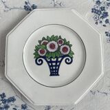 Longwy Service of 6 Octagonal Plates, 1927–1928, Art Deco, stamped