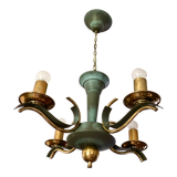 Lustre moderniste vert céladon et laiton massif