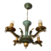 Lustre moderniste vert céladon et laiton massif