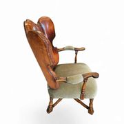 Rare leather and oak wing chair designed by Theo Ruth for Artifort / f 297 from 1949