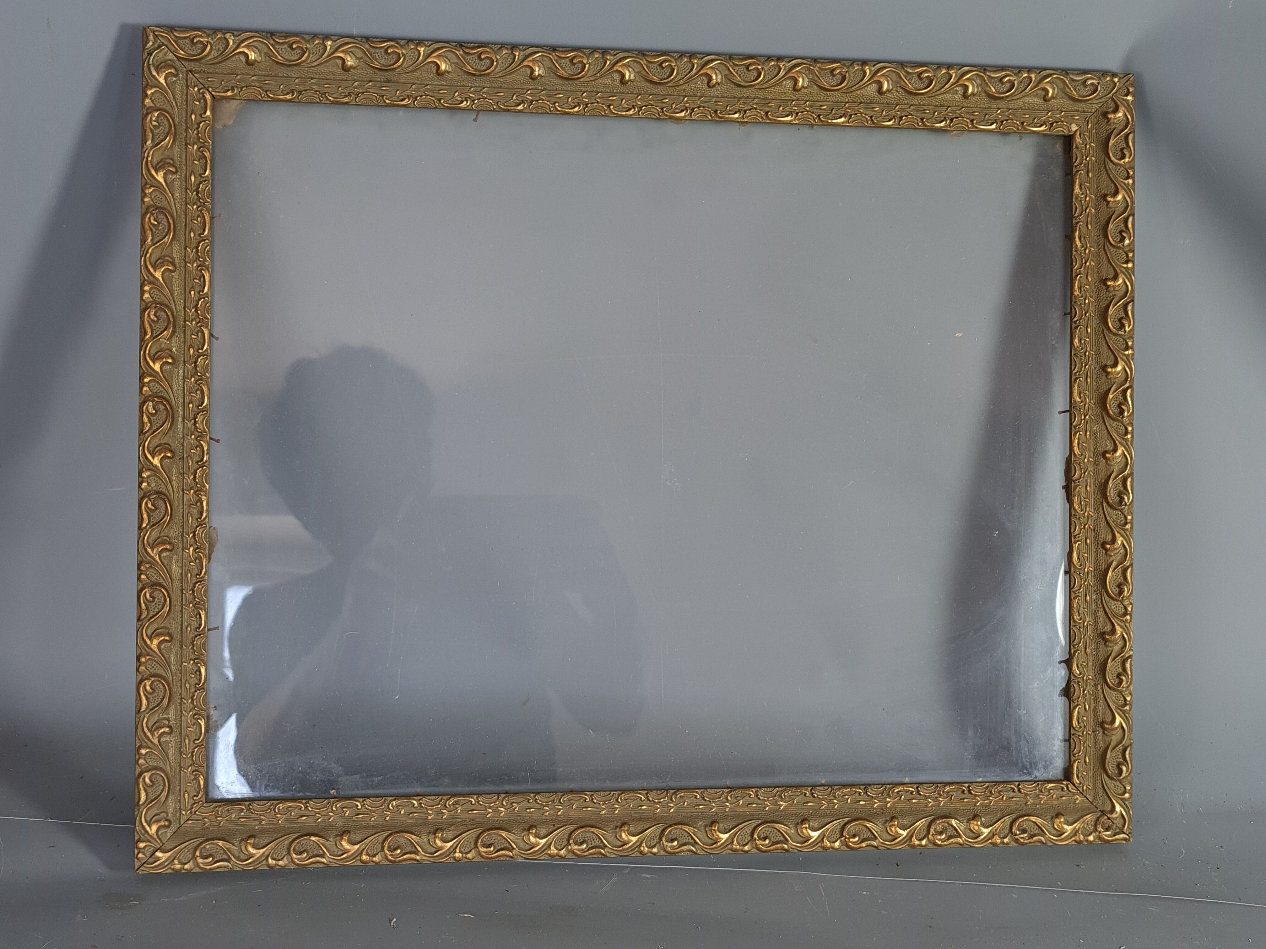 Old frame gilded stucco wood glass 46.5x35.5 cm, hardwood 41.7x32.7 cm SB