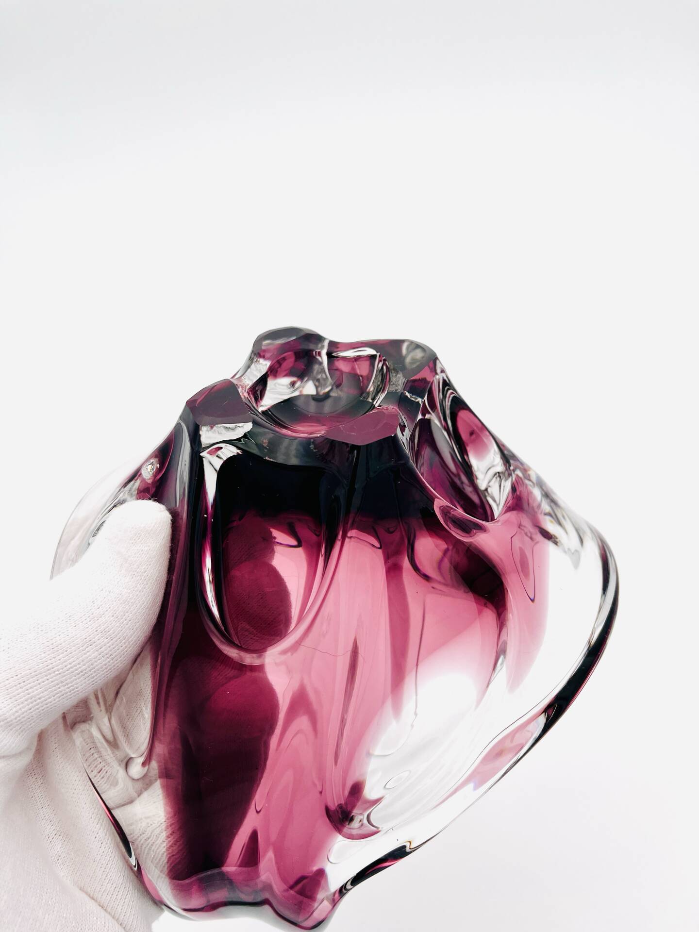 Bohémia Crystal Basket Hospodka Amethyst Sommerso Style 1960