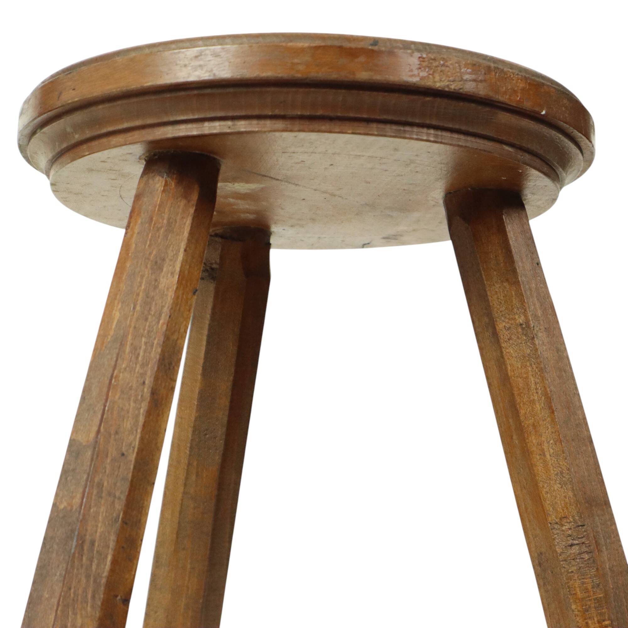 Antique Wooden Tripod Stool Milk Stool Early 20th Century Brutalism