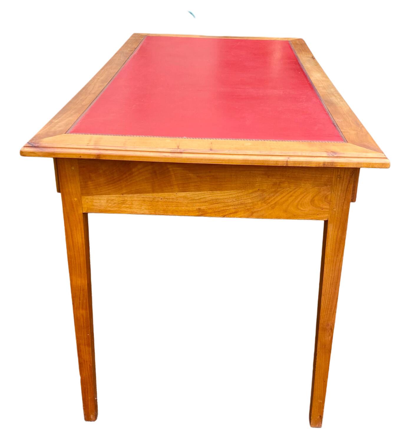 Bureau plat style Louis XVI réversible 6 tiroirs cuir rouge