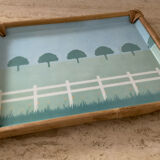 Plateau vintage alpac en fibre de verre et rotin