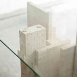 Glass & travertine dining table by Willy Ballez