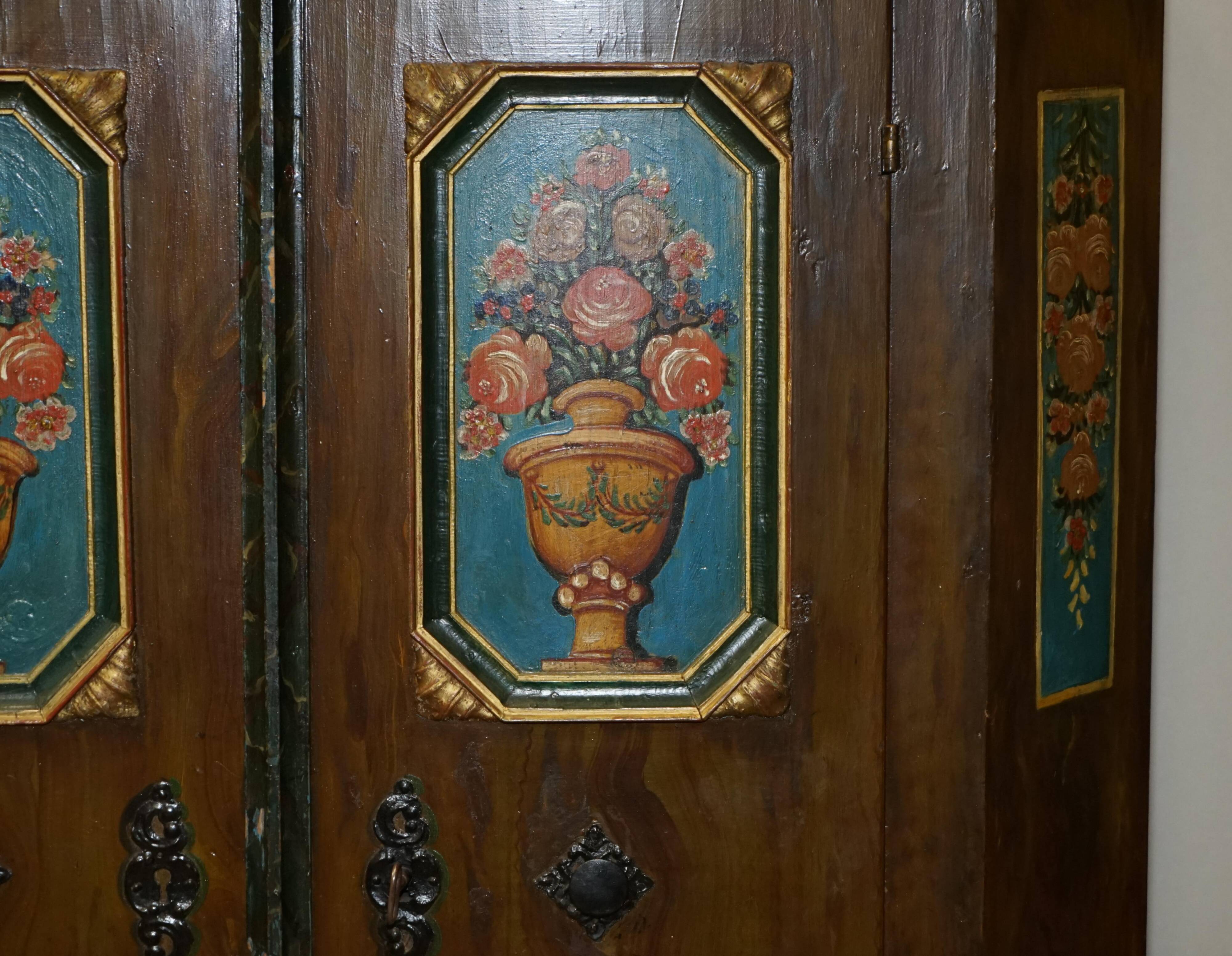 Armoire de mariage allemande peinte à la main, ancienne, 1829-1851