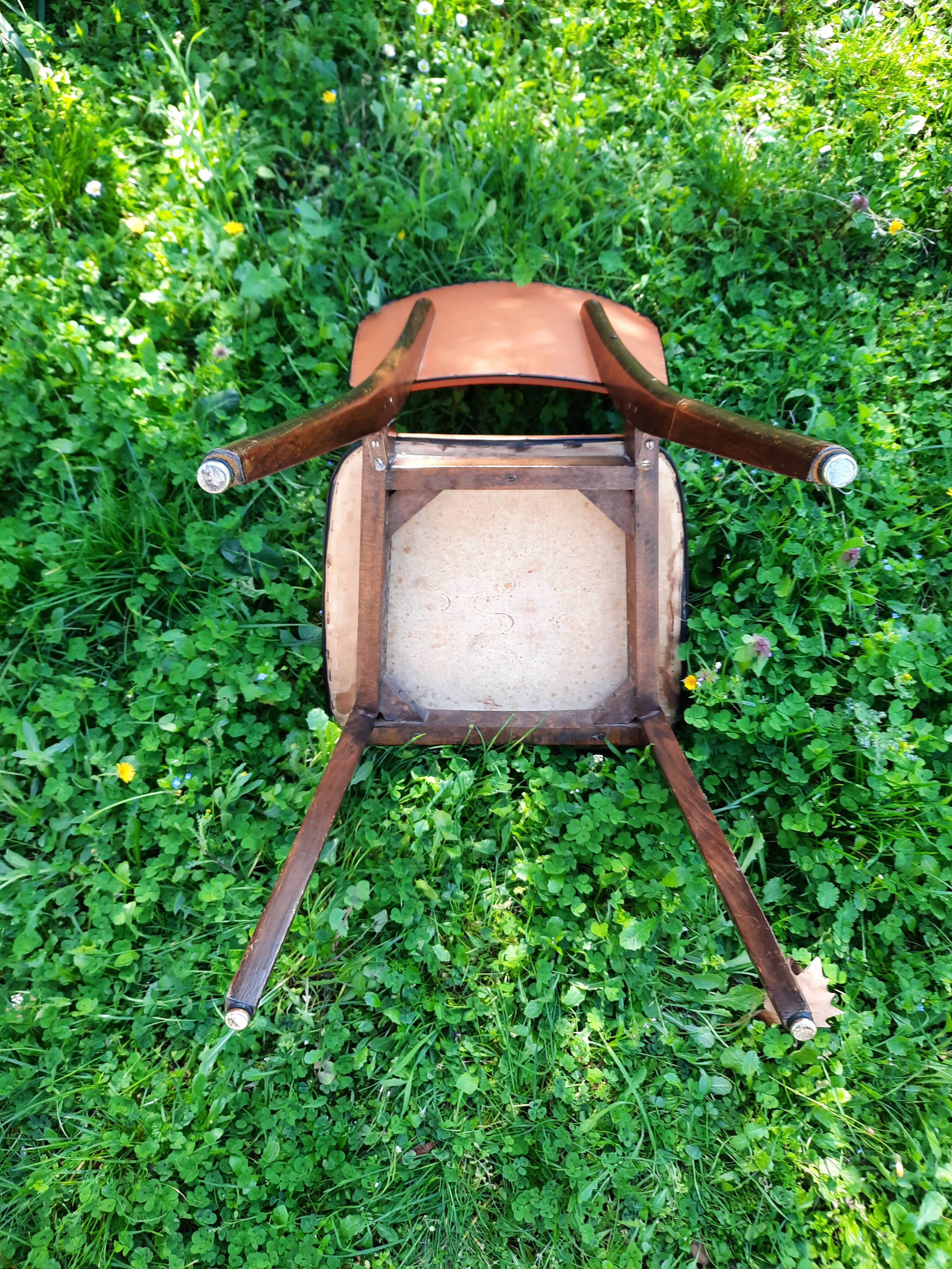 Set of 6 orange skai and wood chairs from the 60s