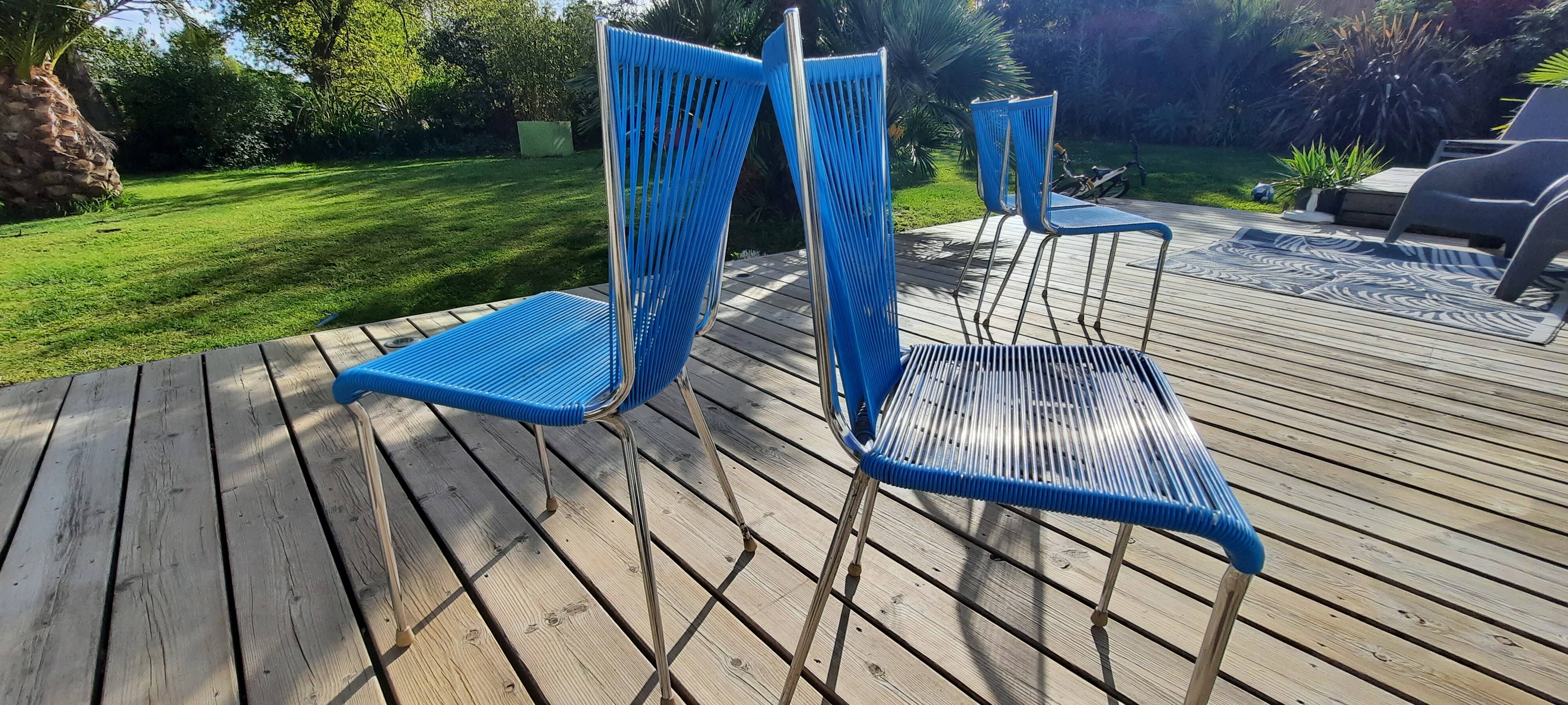 Lot de 4 chaises scoubidou années 60