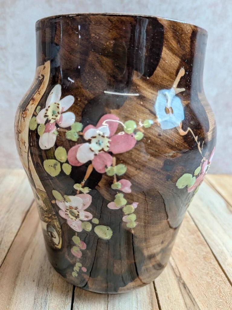 Antique flower pot in majolica by Théodore Lefront – rooster and hen – 19th century