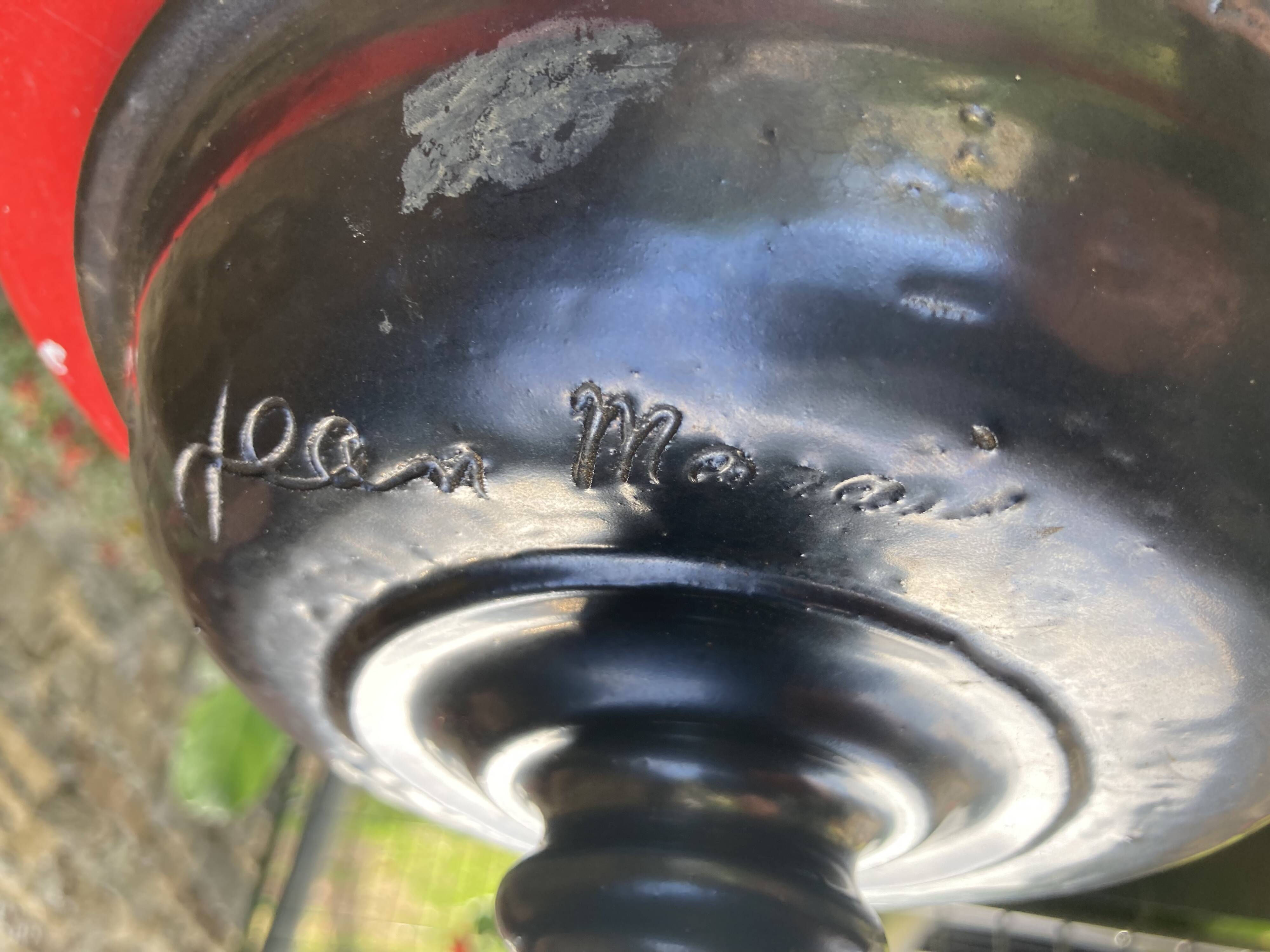 Magnificent ceramic bowl, signed jean marais, black enamel