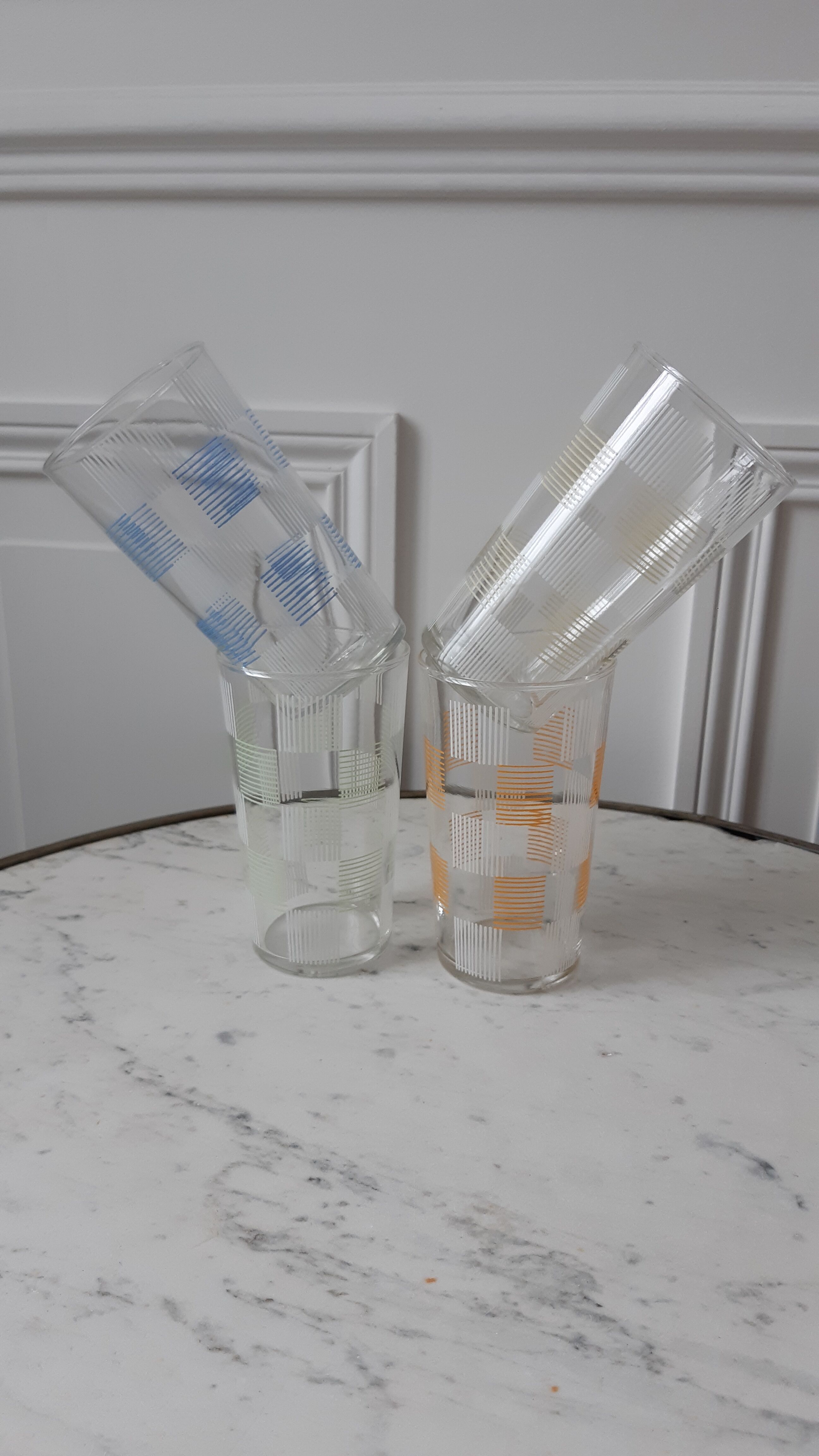 Set of 4 large colored water glasses 70s