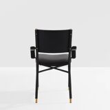Jacques Adnet black leather brass office chair 1950