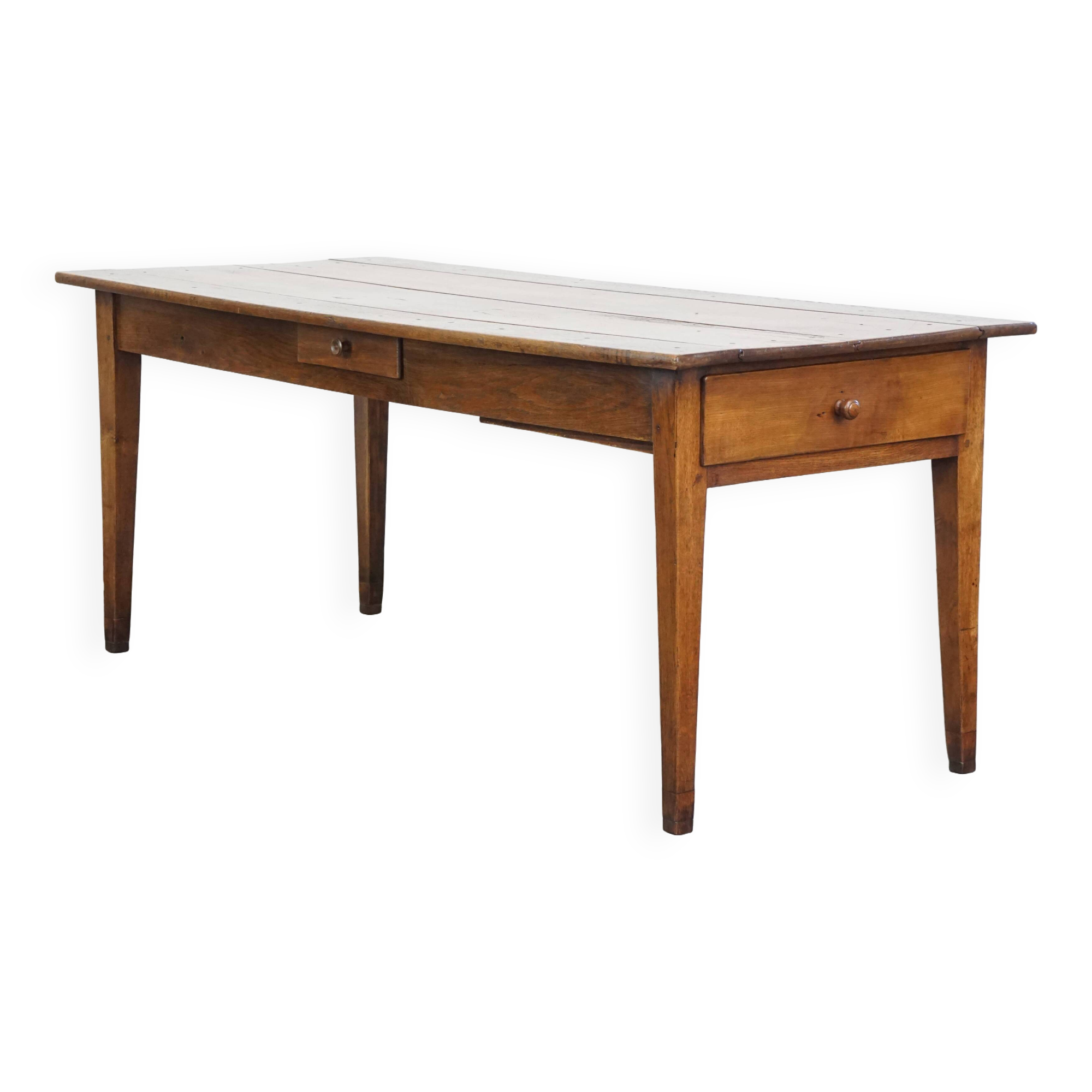 Table de ferme en chêne 2 tiroirs, début du 19e siècle
