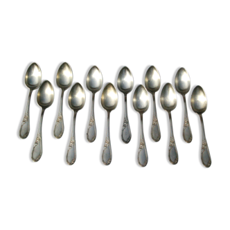 12 Apollo silver metal spoons in Transition Louis XV XVI style